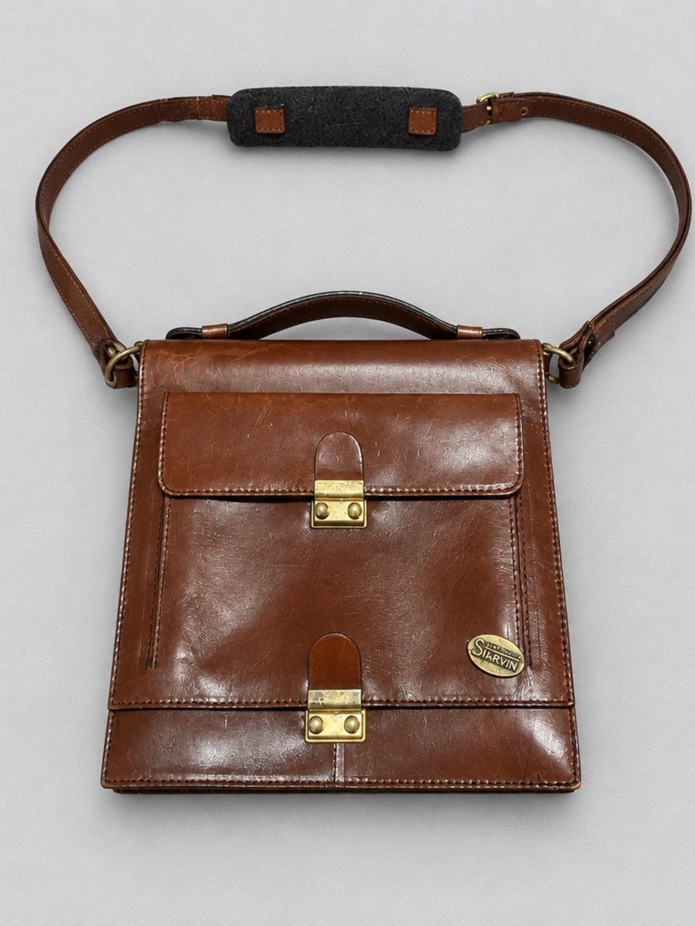 Vintage Italian Creazioni Starvin Brown Leather Messenger Bag
